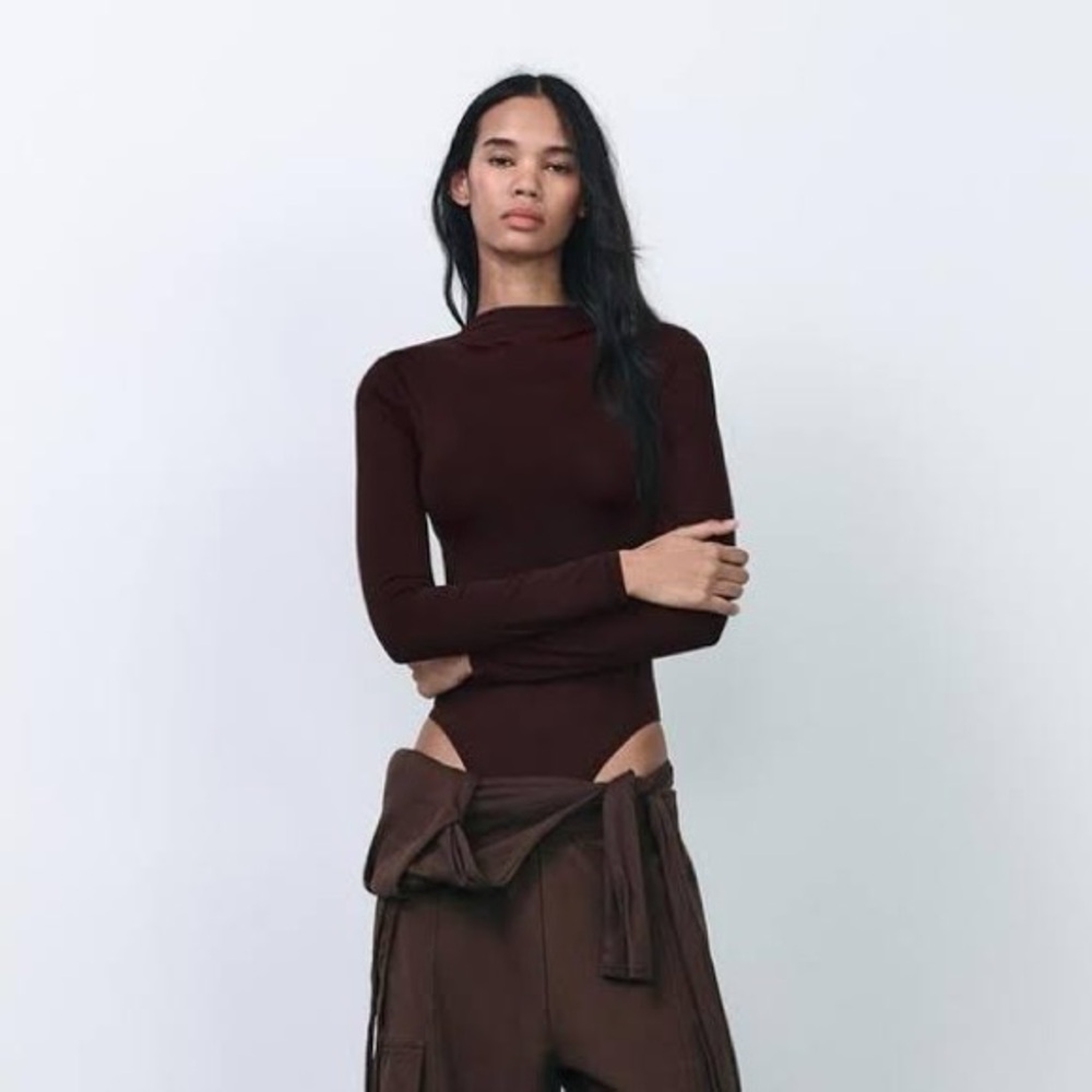 Chic Brown Long Sleeve Bodysuit NWT